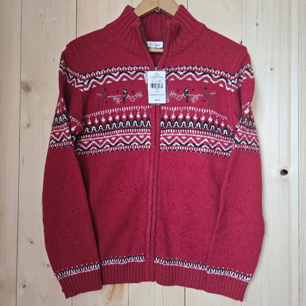 Northern Reflections Cardinal Acrylic Zip Up Sweater Red Womens Small NWT - Picture 1 of 13